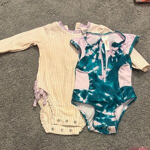 One-Piece Swimsuit and Rashguard Bundle - Teal & Light Pink